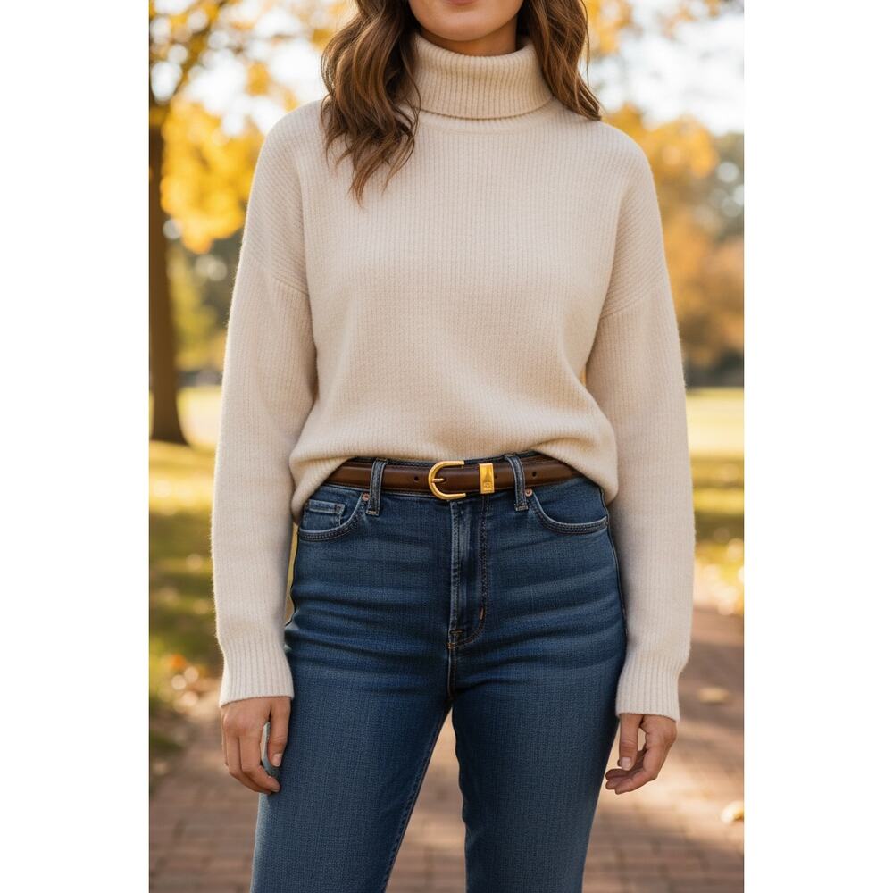 Lauren Ralph Brown Leather Belt XL 44” | Italian Leather Gold Buckle Classic